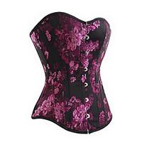 Women Overbust Corset Nightwear, Push-Up / Retro Floral-Medium Cotton Purple Women\'s
