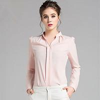 womens solid ol style casual work chiffion slim shirt crew neck long s ...