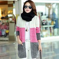 Women\'s Casual/Daily Simple / Cute Long CardiganColor Block Cowl Long Sleeve Polyester Fall / Winter