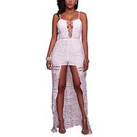 Women\'s Lace/Lace up Skinny JumpsuitsParty Club Sexy Solid Lace Backless Criss-Cross Slim Hollow Out Strap Sleeveless High Rise Micro-elastic