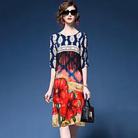 womens going out street chic loose dress print patchwork tassel round  ...