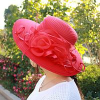 Women\'s Handmade Artificial Flower Mesh Floral Summer Or Spring Simple Sun Bucket Hats Caps