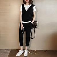 womens casualdaily simple summer t shirt pant suits solid hooded short ...