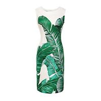 Women\'s Casual/Daily Beach Holiday Vintage Bodycon Dress, Print Round Neck Above Knee Sleeveless Polyester Spandex Summer High Rise