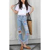 womens high rise micro elastic jeans pants street chic simple loose bo ...