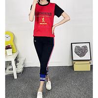 womens casualdaily simple spring summer t shirt pant suits letter roun ...