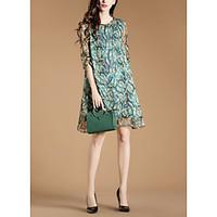 womens going out sexy cute a line loose dress print round neck midi sl ...