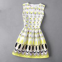 womens casualdaily beach holiday vintage a line dress print round neck ...