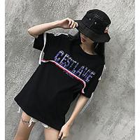 womens casualdaily simple t shirt letter round neck short sleeve cotto ...