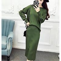 womens casualdaily simple spring blouse dress suits solid round neck l ...