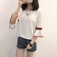 womens casualdaily simple t shirt solid round neck sleeve cotton