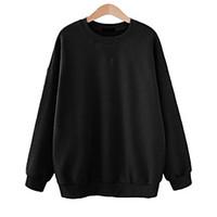 Women\'s Casual/Daily Sweatshirt Solid Round Neck Micro-elastic Cotton Long Sleeve Spring