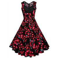 womens casualdaily beach holiday vintage swing dress floral v neck kne ...