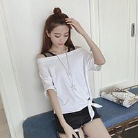 womens casualdaily simple summer t shirt solid boat neck short sleeve  ...