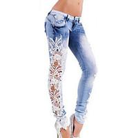 Women\'s Lace Color Block Blue Jeans PantsStreet chic