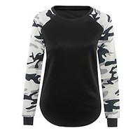 Women\'s Casual/Daily Simple / Active Spring / Fall Patchwork T-shirt Camouflage Round Neck Long Sleeve