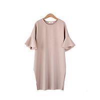 Women\'s Flare Sleeve Plus Size Simple Loose Dress, Solid Round Neck Knee-length ½ Length Sleeve Pink / White / Black Polyester Summer