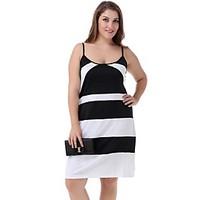 Women\'s Casual/Daily Street chic Plus Size Dress, Patchwork Strap Mini Sleeveless White Polyester / Nylon