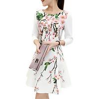 Women\'s Slim Vintage Floral Print ¾ Sleeve Above Knee Dress