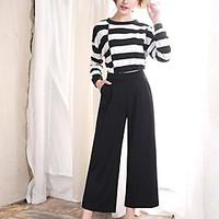 Women\'s Wide Leg Solid Black Wide Leg Pants Summer