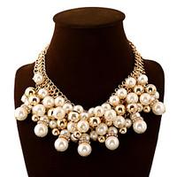 Women\'s Statement Necklaces Jewelry Pearl Imitation Diamond Alloy Fashion European Luxury Statement Jewelry Multi Layer Elegant Golden