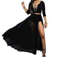 Women\'s Black Sheer Slit Panty Luxe Maxi Skirt