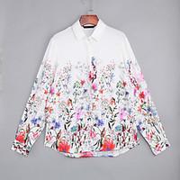 Women\'s Casual/Daily Vintage Summer ShirtFloral Shirt Collar Long Sleeve Red Cotton / Polyester Medium