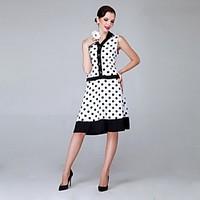 Women\'s Vintage V-Neck Polka Dot Sleeveless Knee-length Dress