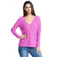 Women\'s Casual/Daily Sexy Simple Regular Pullover, Solid Pink White Beige Gray Green Purple V Neck Long Sleeve Acrylic Fall Winter Medium