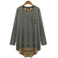 womens plus size street chic spring t shirt leopard round neck long sl ...