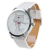 womens cartoon cat pattern white pu band quartz analog wrist watch coo ...