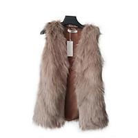 Women\'s Going out / Party/Cocktail Vintage Fur Coat, Solid Sleeveless Winter Brown Wool