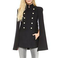 Women\'s Casual/Daily Simple Cloak/Capes, Solid Stand Sleeveless Winter Black Polyester Medium
