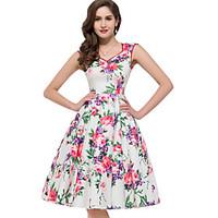 womens v neck party street chic floral print swing sleeveless tutu dre ...