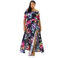 Women\'s AsymmetricalOff The Shoulder Plus Size / Casual/Daily Sexy / Vintage Backless Split Bodycon DressFloral Boat Neck Asymmetrical Length Sleeve