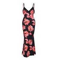 Women\'s Casual/Daily Sexy / Vintage Fashion Backless Sheath DressFloral Backless Strap Maxi Sleeveless Mid Rise