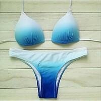 Women\'s Straped Bikini, Color Block Cotton Blue