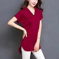 womens solid red black green long section t shirt plus size casual loo ...