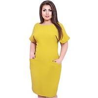 Women\'s Plus Size Fat Simple Solid Round Neck Loose Above Knee Short Sleeve Shift Dress