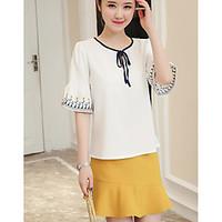 womens going out cute summer t shirt skirt suits solid asymmetrical sh ...