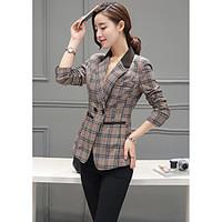 Women\'s Casual/Daily Simple Spring Fall Blazer, Houndstooth Shirt Collar Long Sleeve Short Polyester