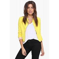 Women\'s Casual/Daily Party/Cocktail Simple Spring Fall Blazer, Solid Shirt Collar Long Sleeve Short Polyester