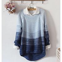 womens casualdaily simple regular pullover color block blue round neck ...