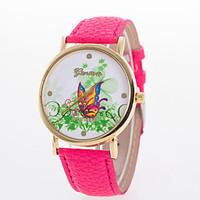Women\'s Fashion Watch Quartz Leather Band Butterfly Black White Blue Red Brown Pink Rose
