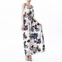 Women\'s Going out Party Vintage Loose Dress, Print Strap Maxi Sleeveless Polyester Summer High Rise Micro-elastic Medium