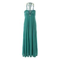 Women\'s Beach Party Sexy Street chic Loose Dress Solid Backless Pleated Boat Neck Maxi Knee-length Sleeveless Polyester Green Summer