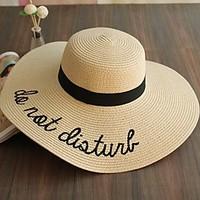 Women\'s Fashion Straw Hat Sun Hat Wide Brim Hat/Cap Cute Casual Letter Print Embroidery Beach Summer Beige/Khaki/Pink