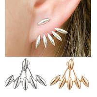 women alloy leaf stud earrings jewelry unique design square silver gol ...