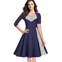 Women\'s Plus Size Sophisticated Sheath Dress, Print Square Neck Knee-length ¾ Sleeve Blue Black Cotton Polyester Spring Mid Rise