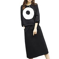 Women\'s Going out Casual/Daily Sports Vintage Cute Street chic Spring Fall T-shirt Skirt Suits, Solid Print Round Neck 3/4 Sleeve